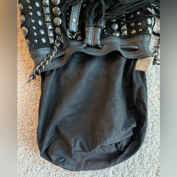 Ecote Leather Black Studded Crossbody Bucket Bag Purse Suede Bohemian Rock Indie - Picture 13 of 15